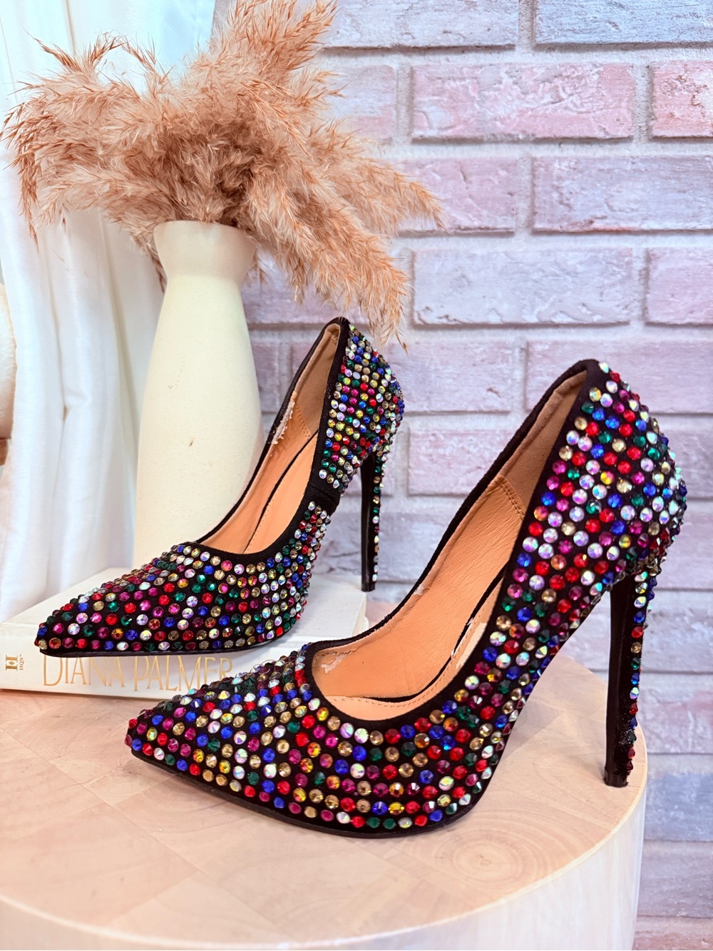 Vigo fiore size 6 rhinstone rainbow stiletto high heels shoes sparkle party heel